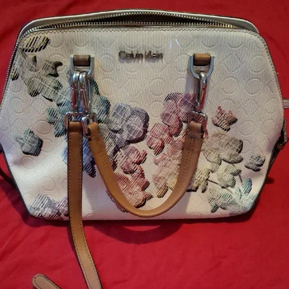 Calvin Klein White Floral Satchel - Picture 1 of 8